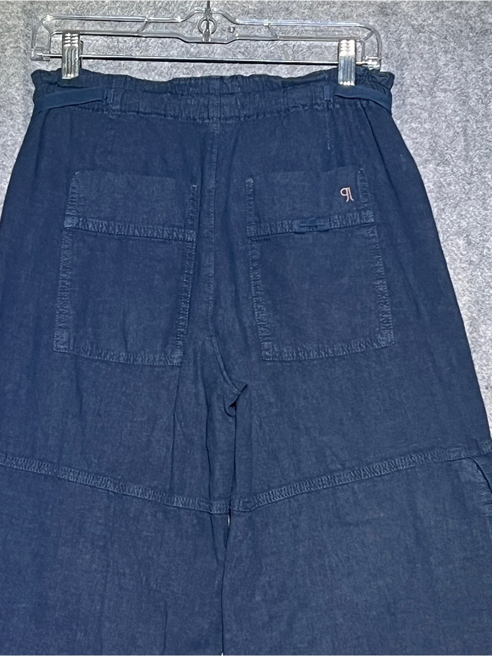 PILCRO Anthropologie Wide Leg Linen Cargo Pants Blue Cinch Waist XXS 30 Inseam - Picture 10 of 16